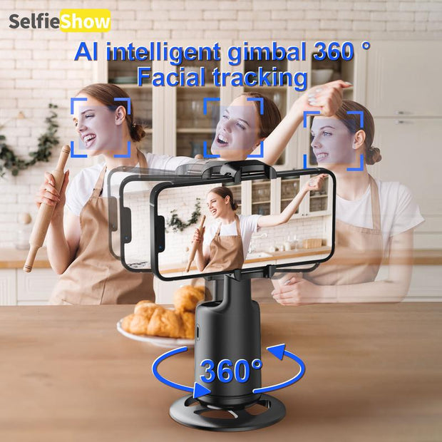 Auto Face Tracking Phone Holder, 360° Rotating AI Smart Face Body Tracking Phone Shooting Holder, No App Required, Gesture Control. Compatible with Iphone and Android. Suitable for Video Content Creators