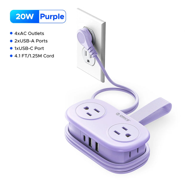 US Plug Electrical Power Strip 4 AC Outlets 2 USB 1 Type C Socket Extension Cord Fast Charging Network Filter for Travel