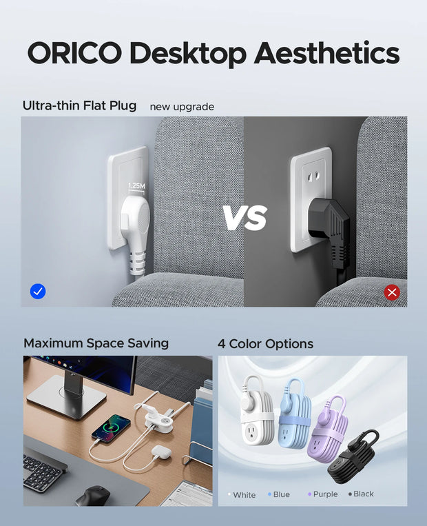 US Plug Electrical Power Strip 4 AC Outlets 2 USB 1 Type C Socket Extension Cord Fast Charging Network Filter for Travel