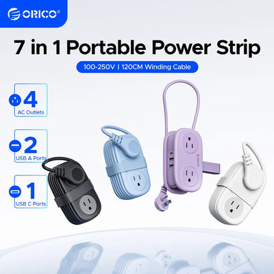 US Plug Electrical Power Strip 4 AC Outlets 2 USB 1 Type C Socket Extension Cord Fast Charging Network Filter for Travel