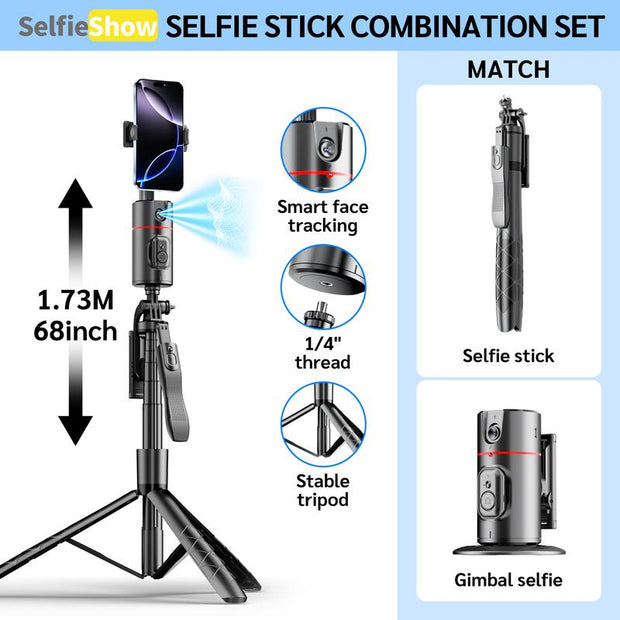 Auto Face Tracking Phone Holder, 360° Rotating AI Smart Face Body Tracking Phone Shooting Holder, No App Required, Gesture Control. Compatible with Iphone and Android. Suitable for Video Content Creators
